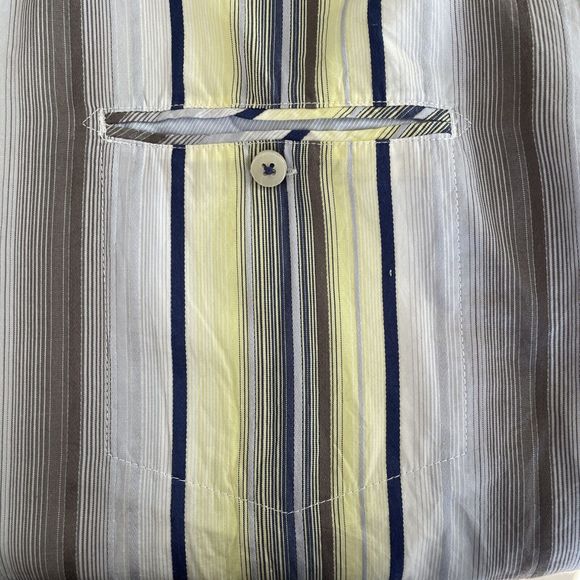 Tommy Bahama Shirt Men Yellow Gray Stripe Long Sleeve Silk Blend L - Picture 4 of 6